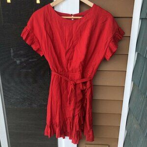 Forever 21 Red Dress Short Sleeve Tie Waist Ruffle Small